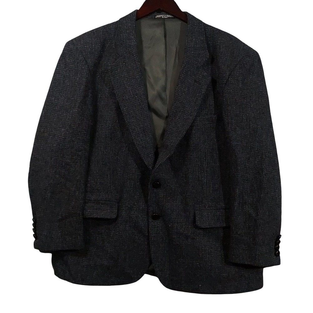 Harris Tweed Sport Coat Men 48R Charcoal Flecked Wool Hand Woven Blazer 2-Button